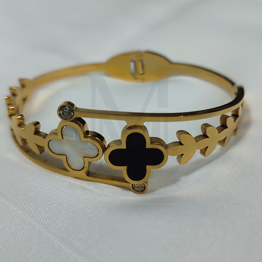 Elegant Clover Bangle with Gold Finish