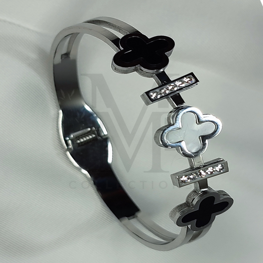 Elegant Silver Floral Bangle