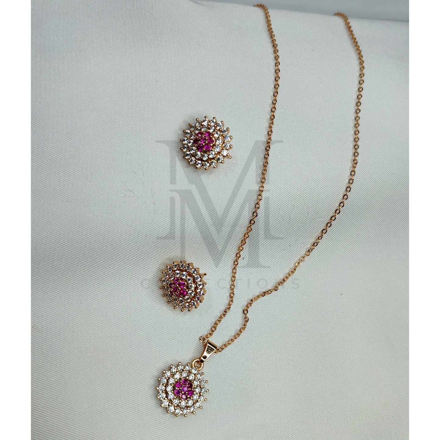 Pink and White Diamond Necklace and Earrings