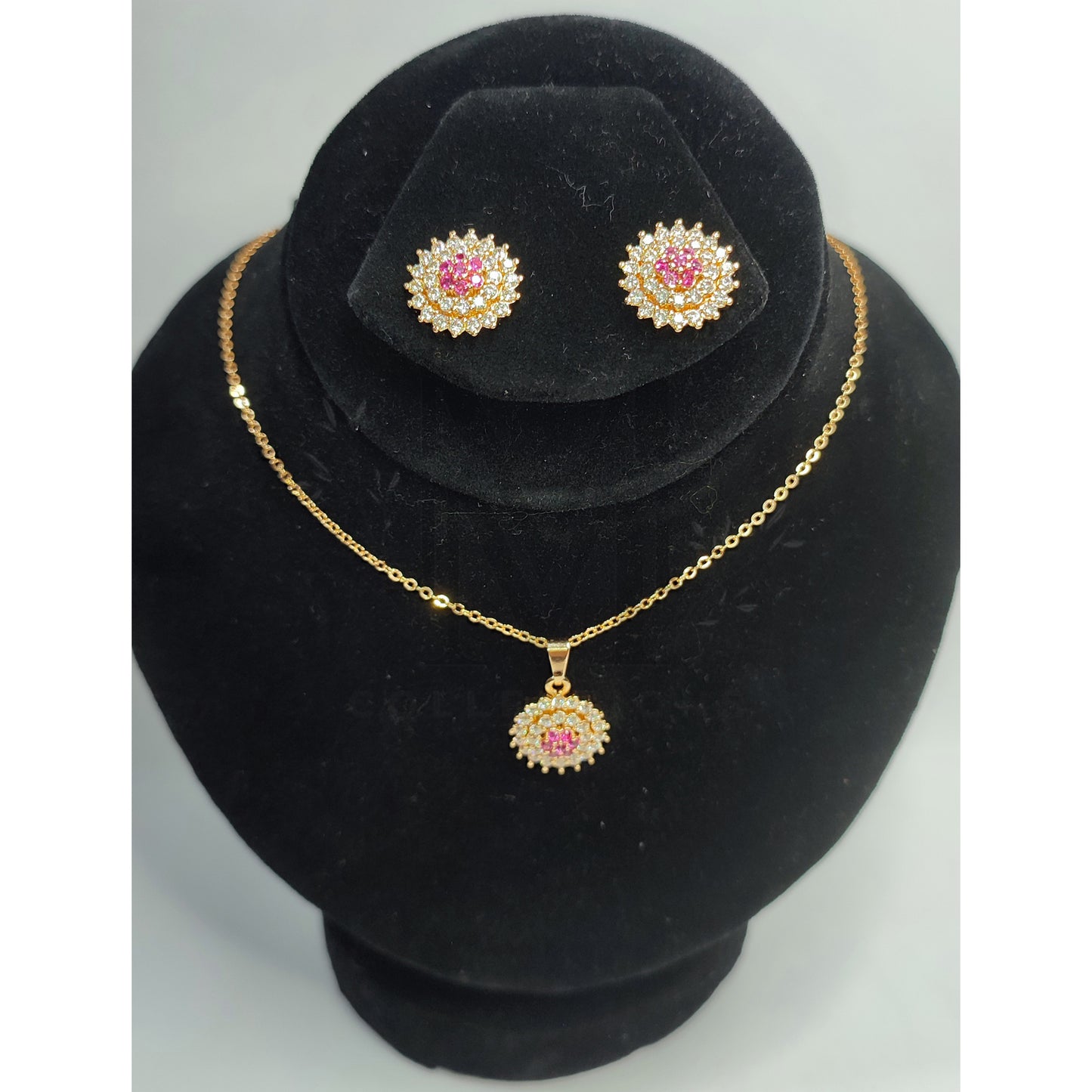 Pink and White Diamond Necklace and Earrings