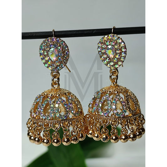 Exquisite Gold Tone Jhumka Earrings