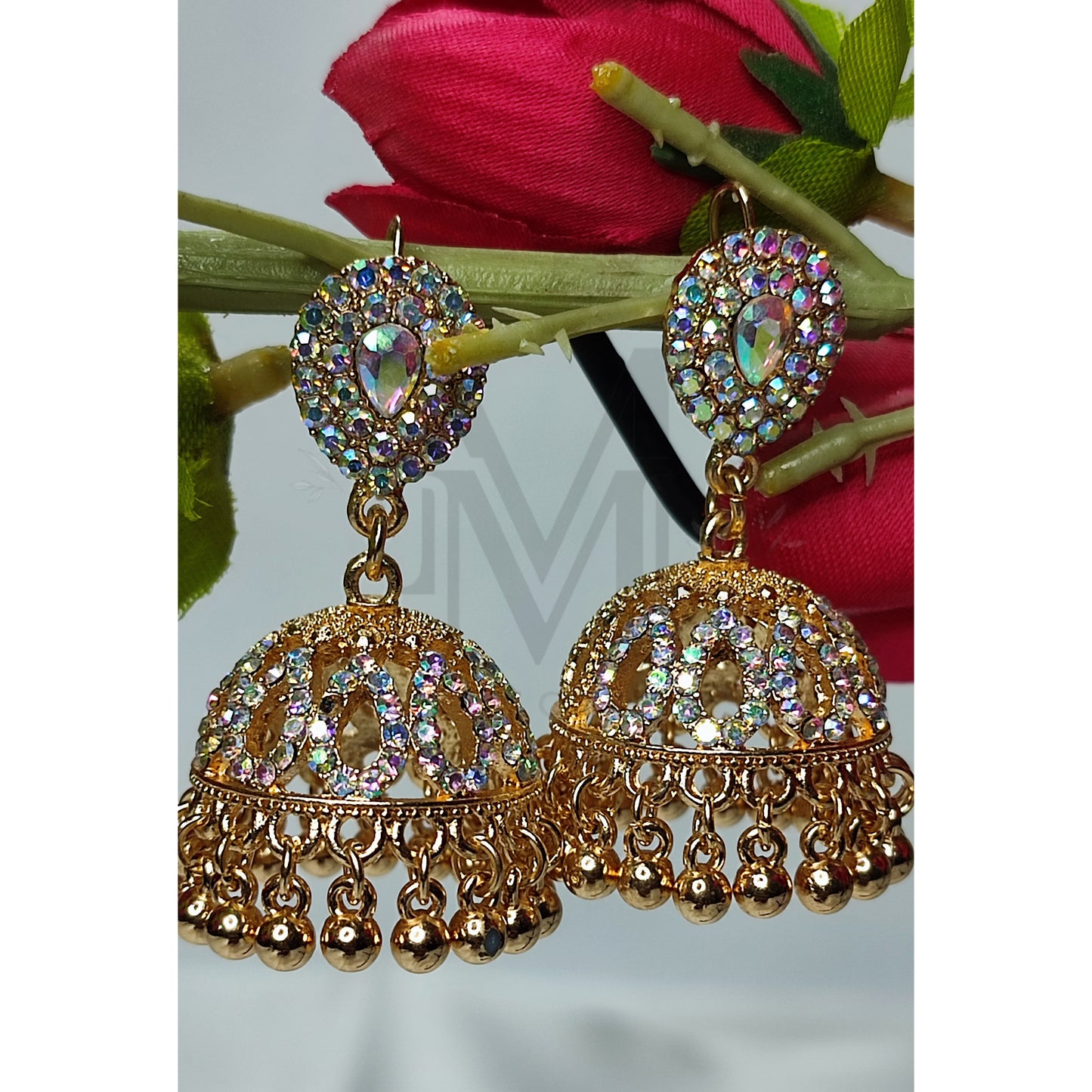 Exquisite Gold Tone Jhumka Earrings