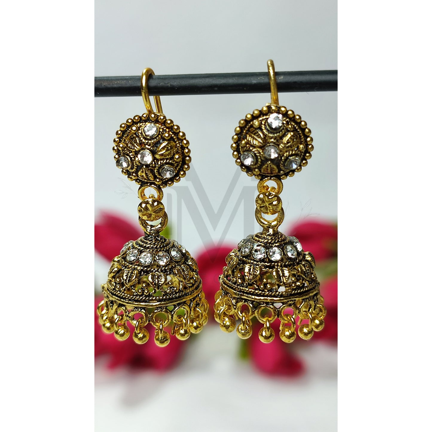 Exquisite Gold Tone Jhumki Earrings