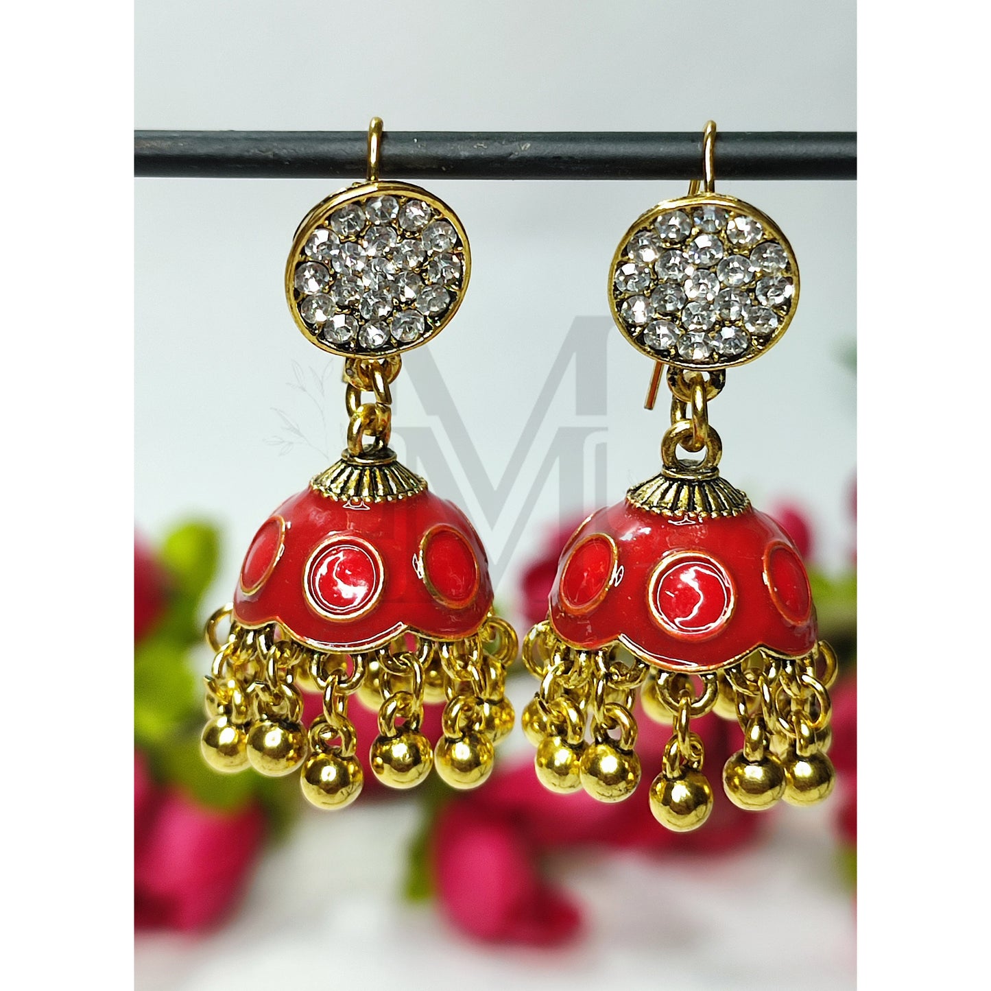 Red & Gold Polka Jhumki