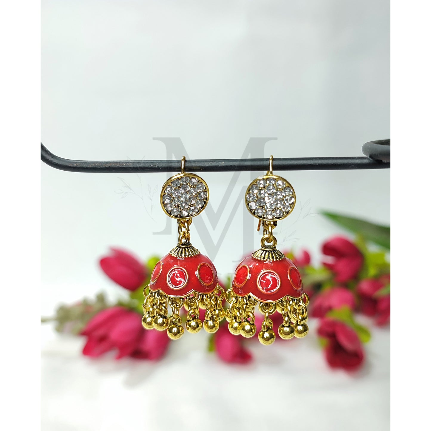 Red & Gold Polka Jhumki