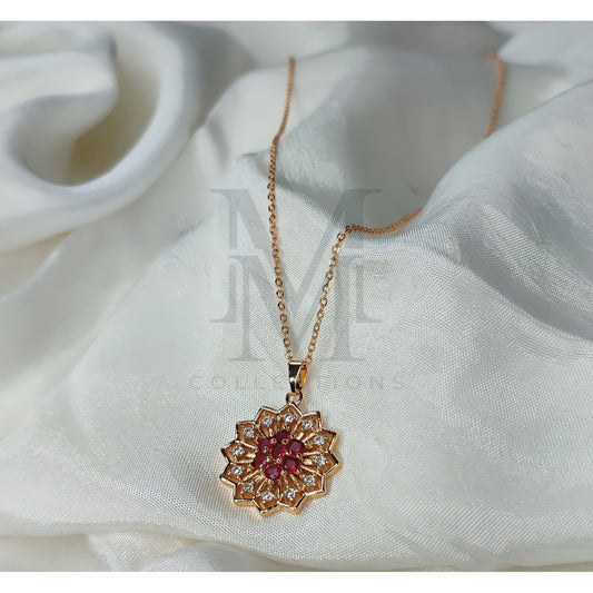 Exquisite Elegance: Pink and Gold Necklace and Earrings Set